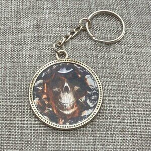 Vintage Skull Keychain As Is Spooky Skeleton Gothic Silver Black White Red Blue